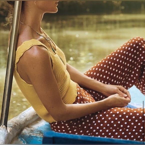 Faithfull the Brand Polka dot rust white linen high waist cropped wide leg pants - Picture 6 of 14